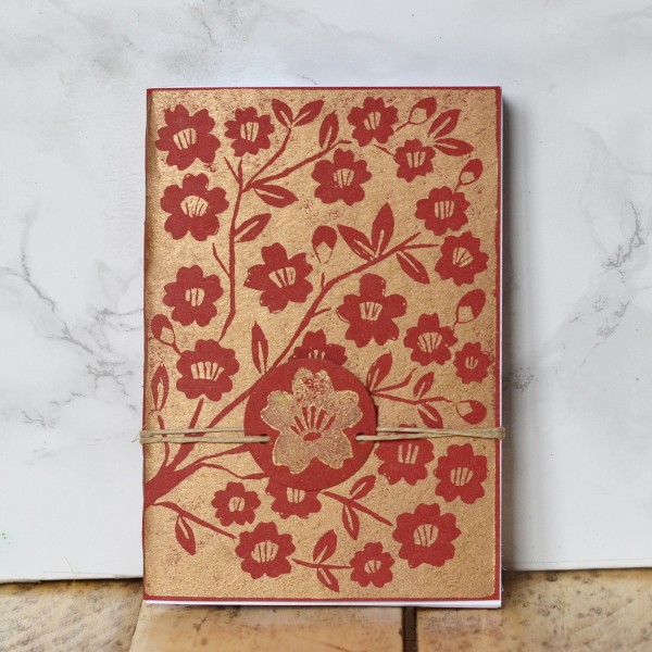 Carnet linogravure fleurs métallisées
