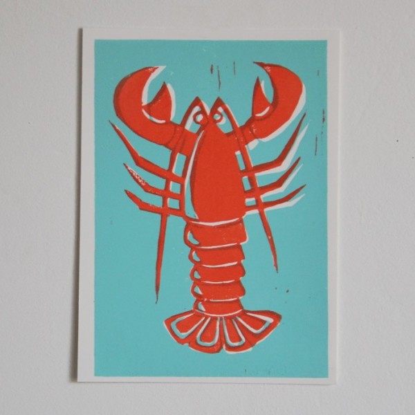 Linogravure originale « Le homard bleu »