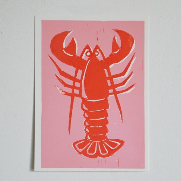 Linogravure originale « Le homard rose »