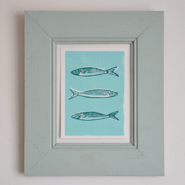 Linogravure originale « les trois sardines »