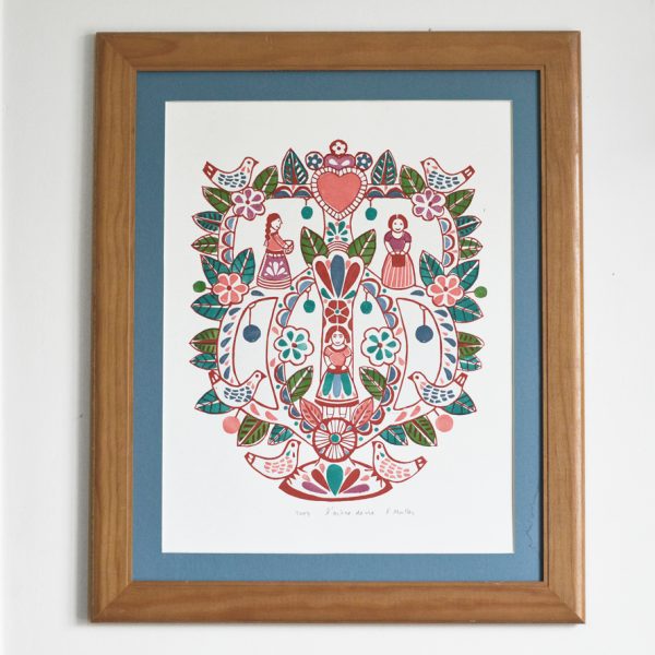 Gravure arbre de vie : brique et tons de verts