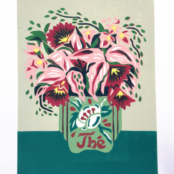 Linogravure originale en réduction « Orchidées »