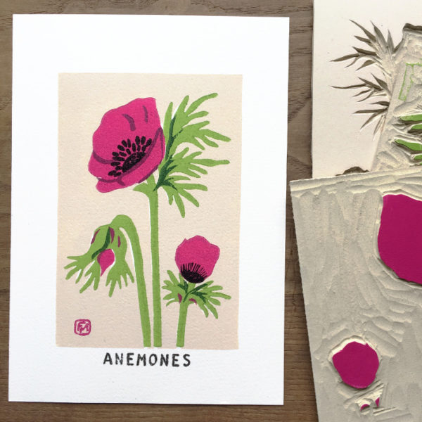 Linogravure Anémones