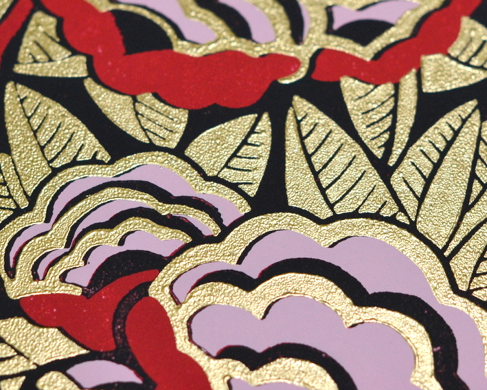 Linogravures à l’encre dorée