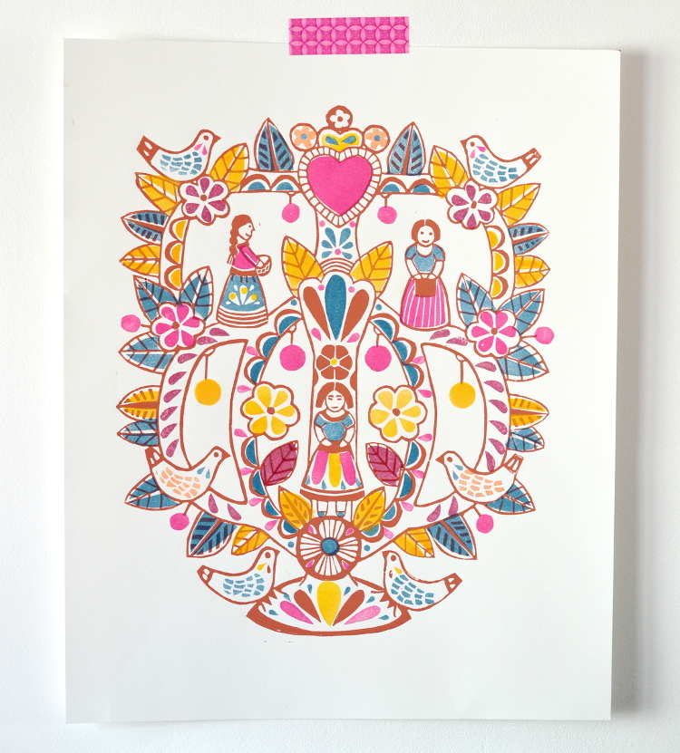 Linogravure et tampons pour l’arbre de vie mexicain